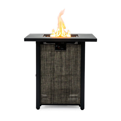 50000 Propane Gas 28 - Inch Fire Pit Table With Lid, Rocks, And Rain Cover, Ideal For Outdoor Small Party Powered Stainless Steel Burner Lava Rocks Patio Garden