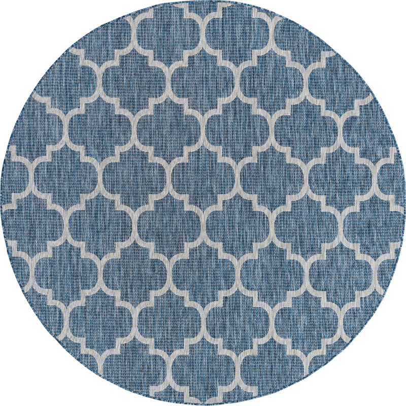 Outdoor Preen Area Rug Navy Color, Round 7'10"