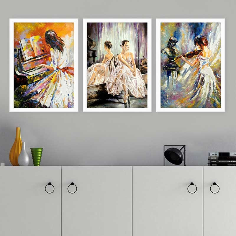Ensemble de 3 peintures élégantes encadrées décoratives, 13,8 x 17,7 pouces chacune | 100% bois avec cadre 100% polystyrène (épaisseur: 0,8 pouce) | Impression numérique UV, parfaite pour le salon et la décoration intérieure