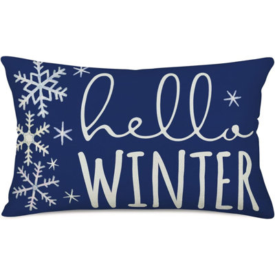 Hello Winter Throw Lumbar Pillow Cover 12X20 Blue White Snowflake Christmas Decorations Farmhouse Decorative Cushion Case Decor Winter Holiday For Home Sofa Couch