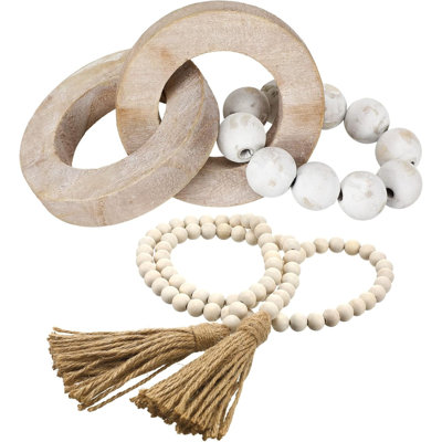 Ensemble de 2 guirlandes de bois décoratives et ensemble de guirlandes de perles en bois naturel à maillons de style campagnard en bois naturel