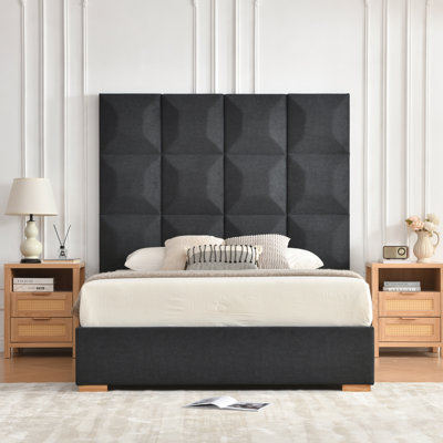 71.5″ High Headboard Upholstered Platform Bed With 2 Large Solid Wood Storage Drawers