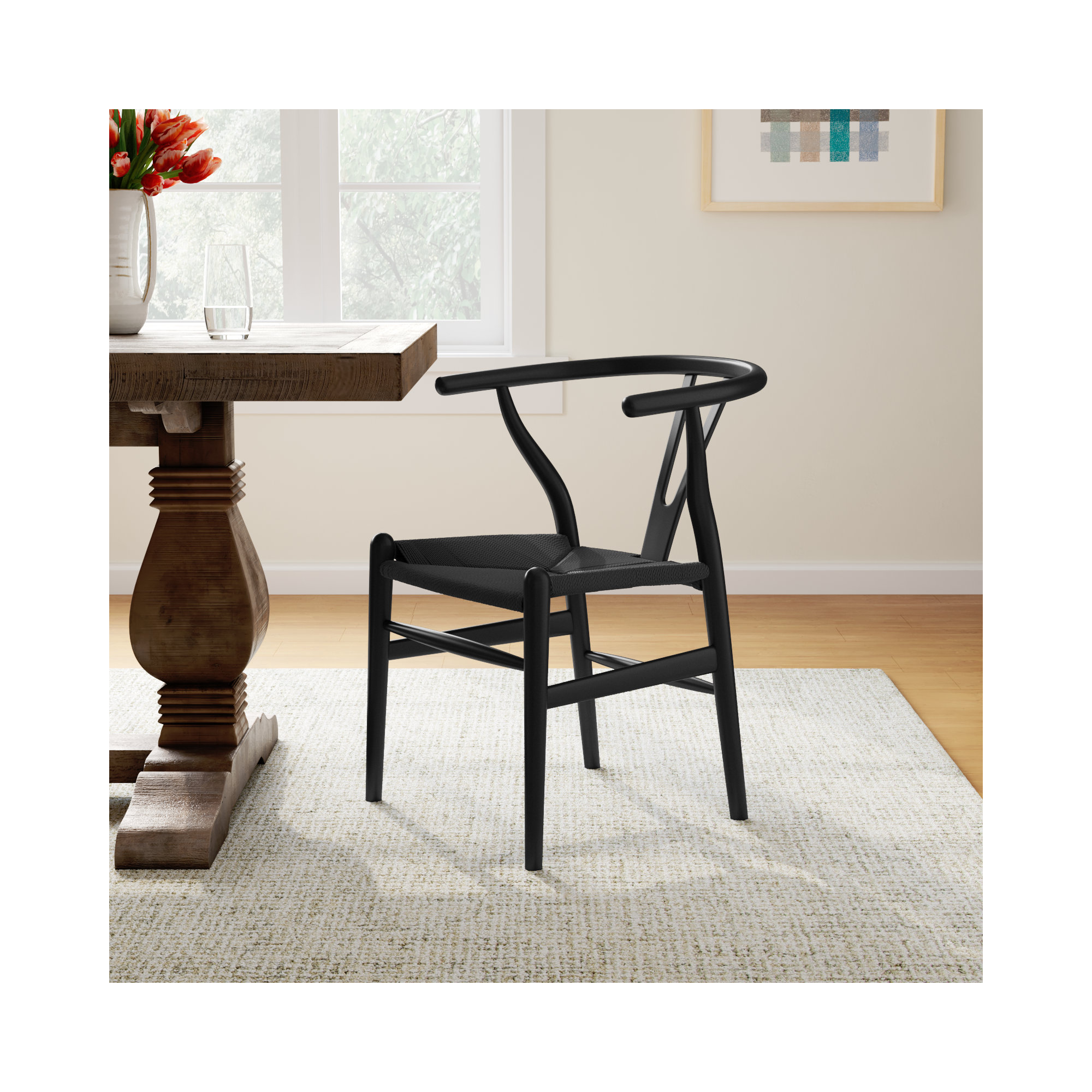 Wyn Woven Solid Wood Dining Chair, 1, Pitch Black