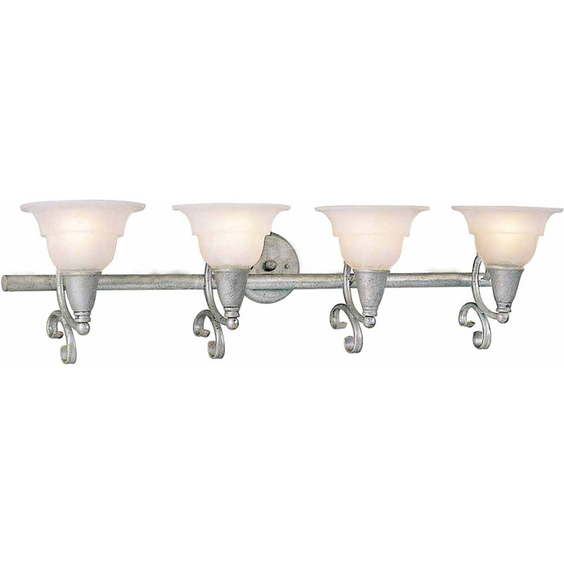 Toledo 4-Light Indoor Platinum Rust Wall Mount Vanity Light with Alabaster Bell Glass Shades