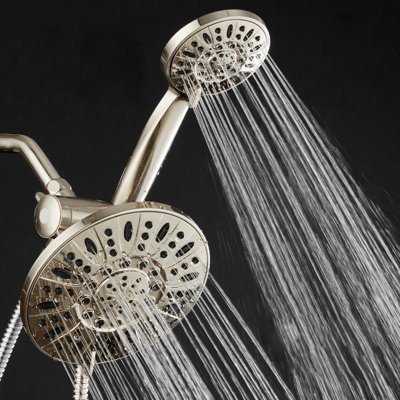 7" Premium High Pressure Rainfall Combo With 6-Setting Rain Shower Head, With Stainless Steel Hose, 1.8 Gallons Per Minute