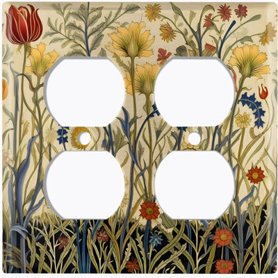 Couvercle de plaque d'interrupteur en métal; Rectangle 2 bandes US standard - Fleurs rétro