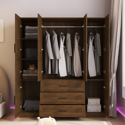Armoire de chambre haute, armoire à 6 portes avec 3 grands tiroirs, armoire de salle de bain autoportante en bois avec tablettes et tringle, organisateur de rangement de vêtements pour chambre à coucher, chambre d'amis