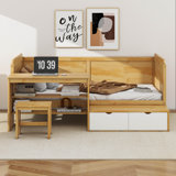 Wooden Twin Size Daybed With Storage Shelves And Lockers, Multi-Functional Bed With Study Desk And Matching Stool