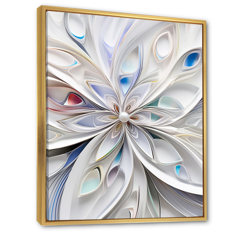 «White Cosmic Flowers - Fractals», reproduction d'art sur toile, Cadre flottant doré, H 40 po x l 30 po x P 1,5 po