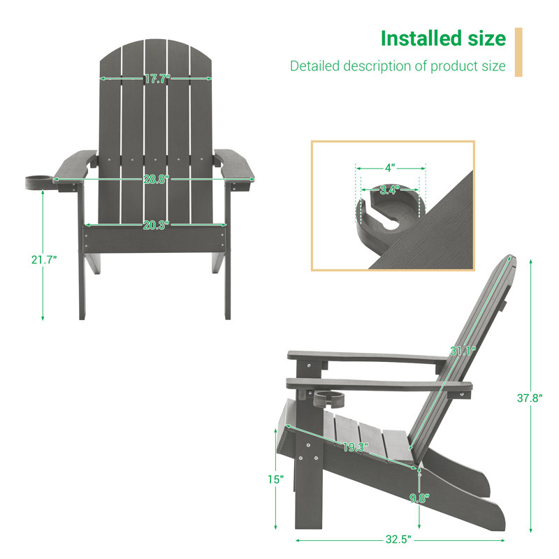 Navy Blue Outdoor Adirondack Chair, Charcoal Gray