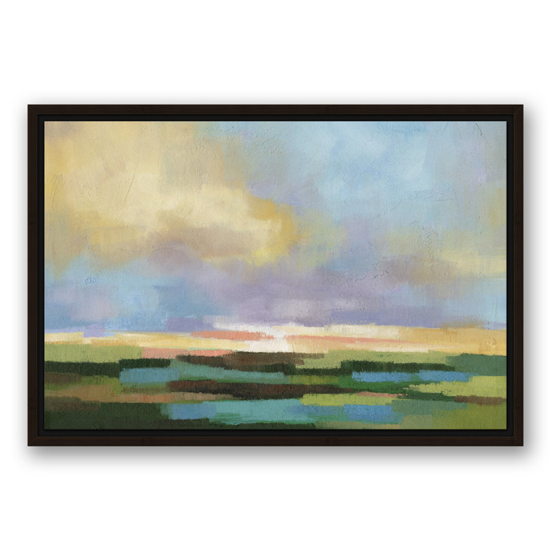 Champs colorés - peinture, H 17,75 po x l 25,75 po x P 1,75 po, Toile brune avec cadre flottant