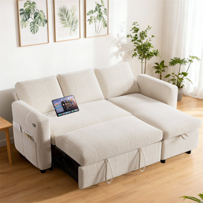 81" Sleeper Sofa Couch With Pullout Bed, Convertible Sleeper Sectional For Living Room, Comfortable Modular Couchs With Storage