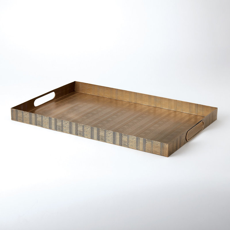 Plateau rectangulaire gravé Kokoro - laiton, H 2 po x l 28 po x P 18 po