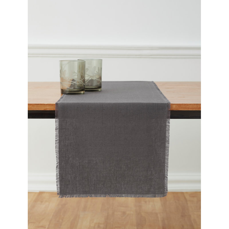 Fringe - 100% Pure Linen Table Runner, Charcoal, 72" x 14" Rectangle