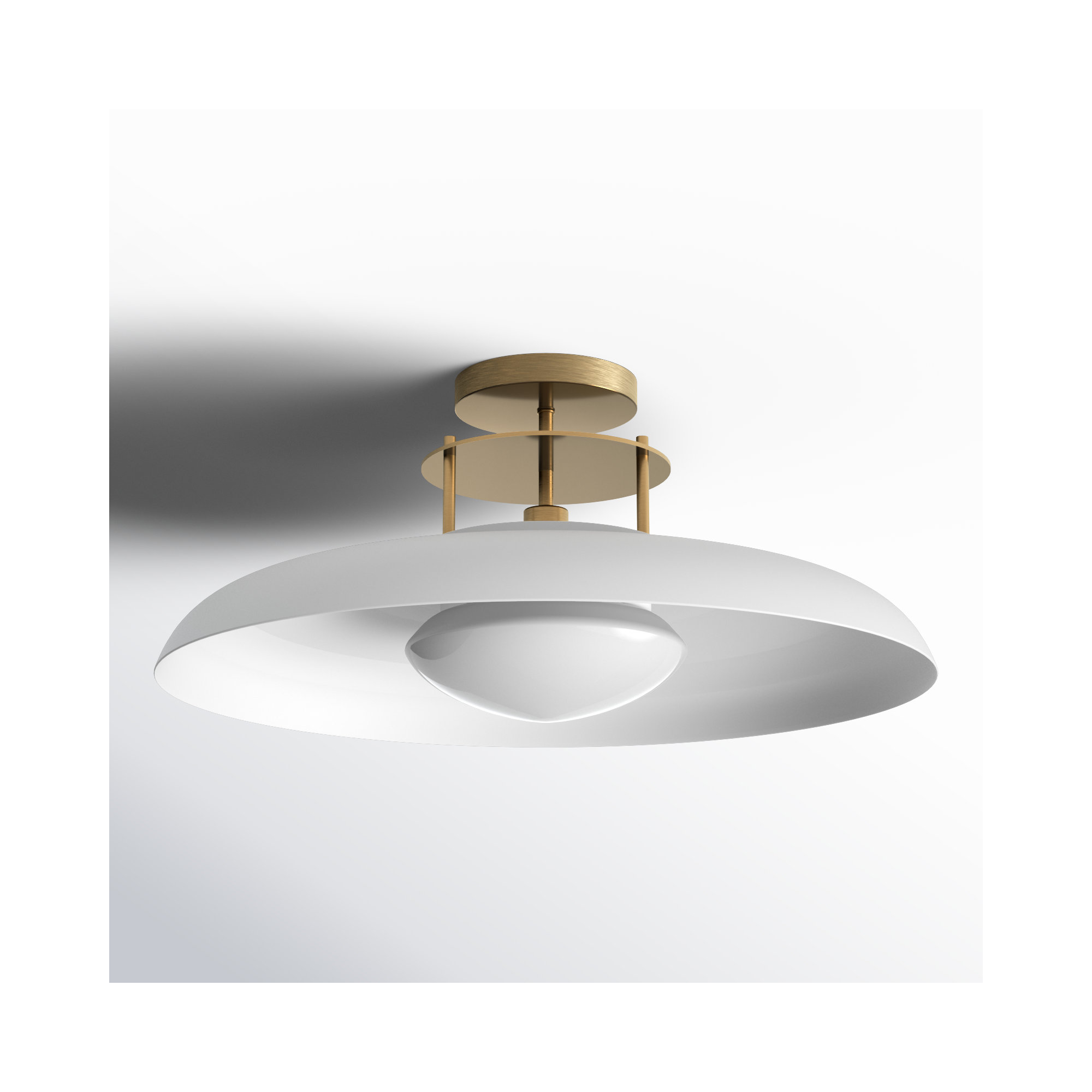 Jude Single Light Semi Flush Mount, Brass, White