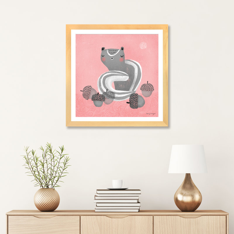 «Chipmunk Dream» par Terry Runyan - impression, H 24 po x l 24 po x p 1 po, Papier avec cadre beige, Blanc