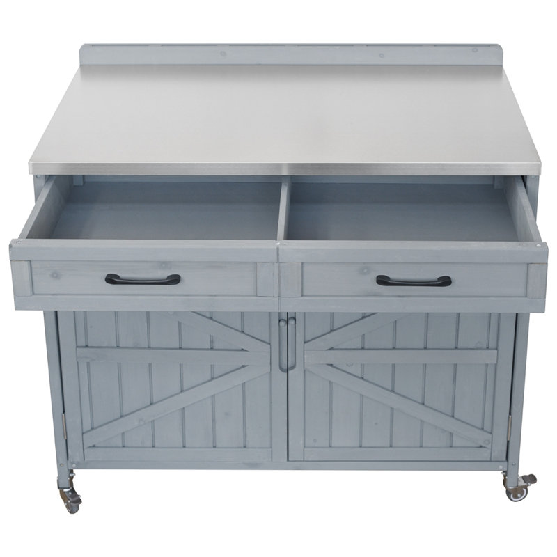 Ensemble d'îlot de cuisine extérieur en bois massif 2 pièces