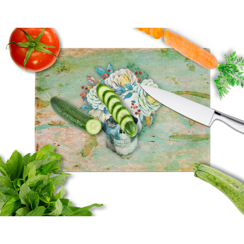 East Urban Home Glass Skull with Flowers Cutting Board