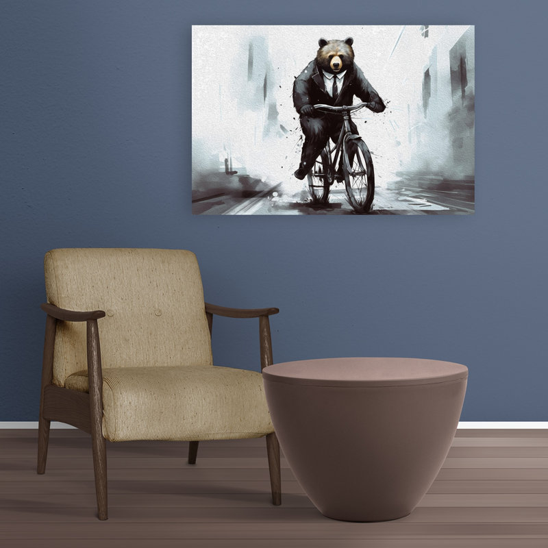 «Beared Cycling», reproduction d'art mural de la ville de l'ours contemporain abstrait, 24" H x 36" W
