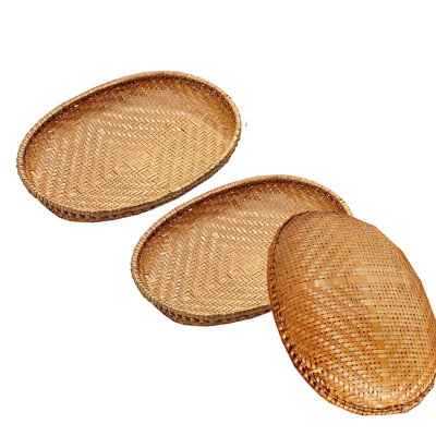 3 PCS Plateau de service en bambou Pain de petit déjeuner tissé Panier de fruits Panier de rangement ovale fait à la main Snack alimentaire Légumes en osier de rangement Plateaux tissés décoratifs pour table basse Home Decor Comptoir de cuisine