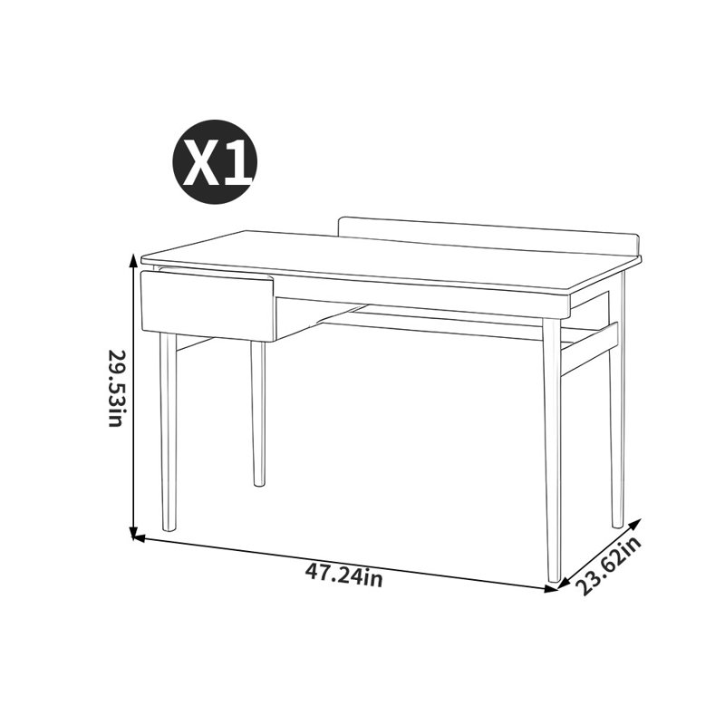 Bureau minimaliste de style américain, H 29,53 po x l 47,24 po x P 23,62 po, Brun noyer