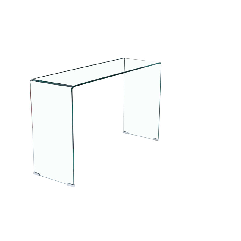 Console en verre, console en verre trempé transparent avec bureaux à bords arrondis, table de canapé