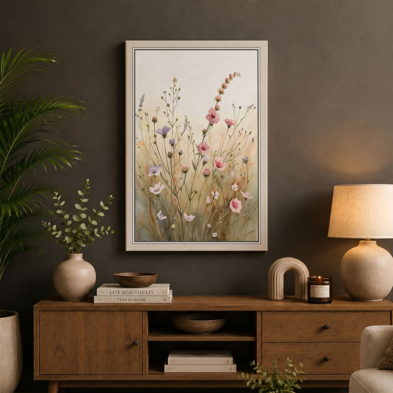 Wildflower Meadow Botanical - Wrapped Canvas, 18x12 - 45.7 x 30.5 cm, Black Border