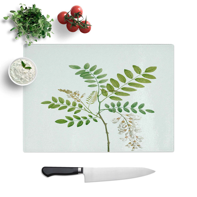 Tempered Glass Acacia Tree Flowers Chopping Board, 39 cm W x 28.5 cm L