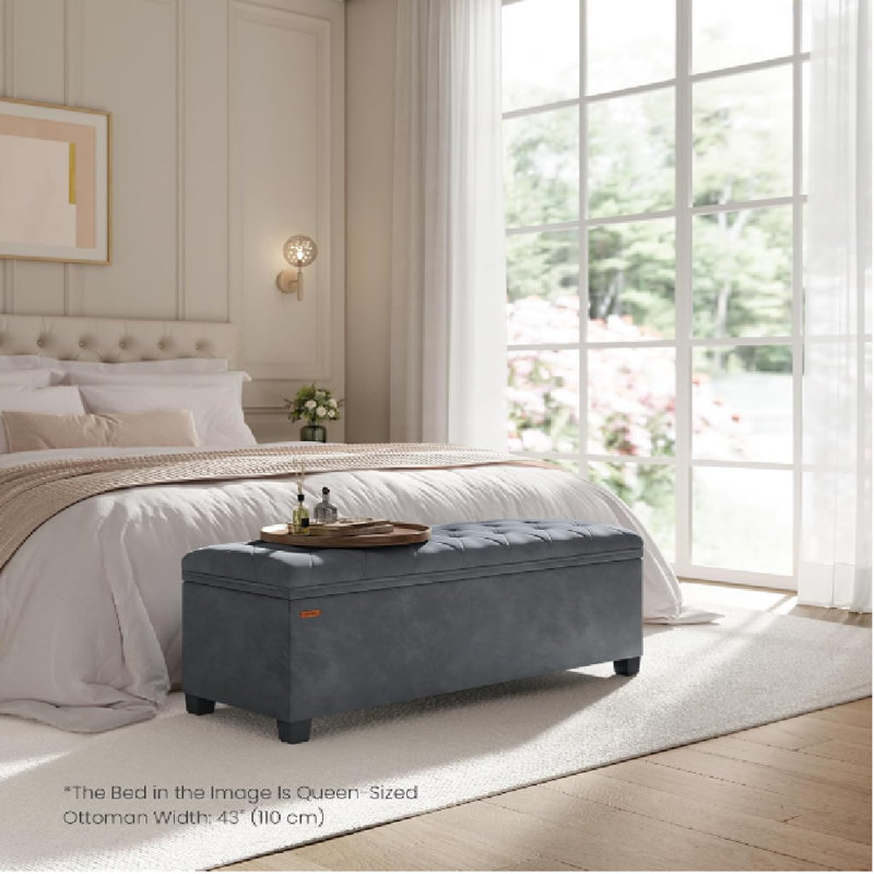 Atmane Fabric Upholstered Storage Bench, Grey