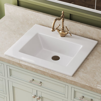 21'' x 18'' White Rectangular Vitreous China Drop-in Bathroom Sink with Overflow