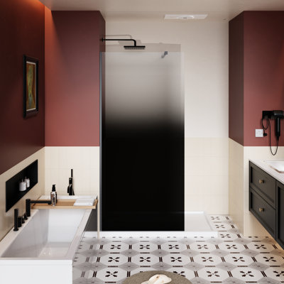 Porte de douche à l'italienne 31,5 "x 72" de style dégradé noir, verre trempé de 1/4 po d'épaisseur, teinté, barre de support en aluminium léger, conception sans couture, options de coulissement à gauche à droite pour la salle de bain 34 W 72 H