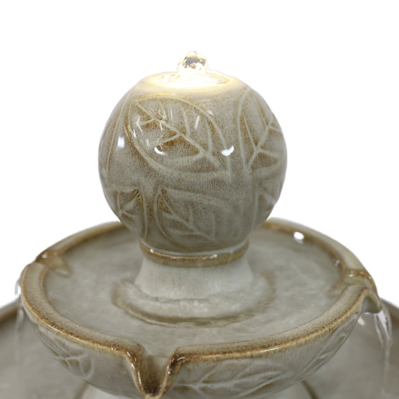 Fontaine en céramique à 2 niveaux avec lumières DEL H 26,5 po Gentle