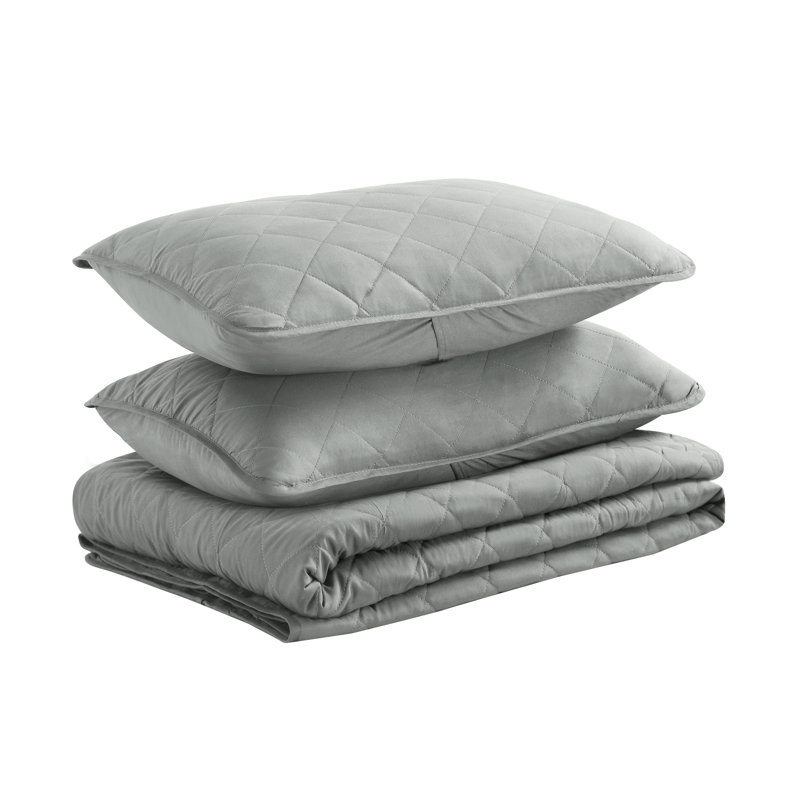 Wayfair Basics® Microfiber Reversible Diamond Quilt Set, Full/Queen Quilt + 2 Standard Shams, Light Gray