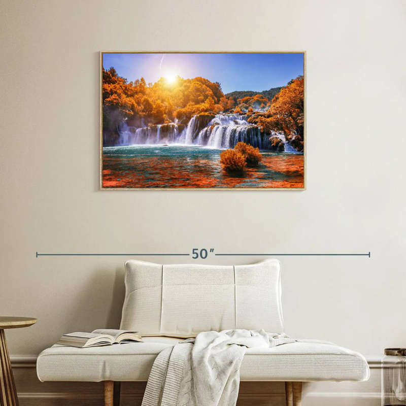 Chute d'eau du parc national de Krka, Cadre flottant en bois naturel, 37 po x 25 po