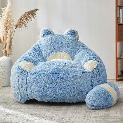 Raccoon Design Faux Rabbit Fur Bean Bag Chair with Detachable Tail Pillow, for Adults