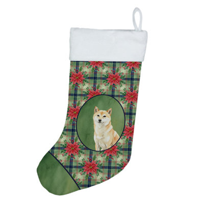 Cream Shiba Inu Christmas PoinsettIas Holiday Stocking
