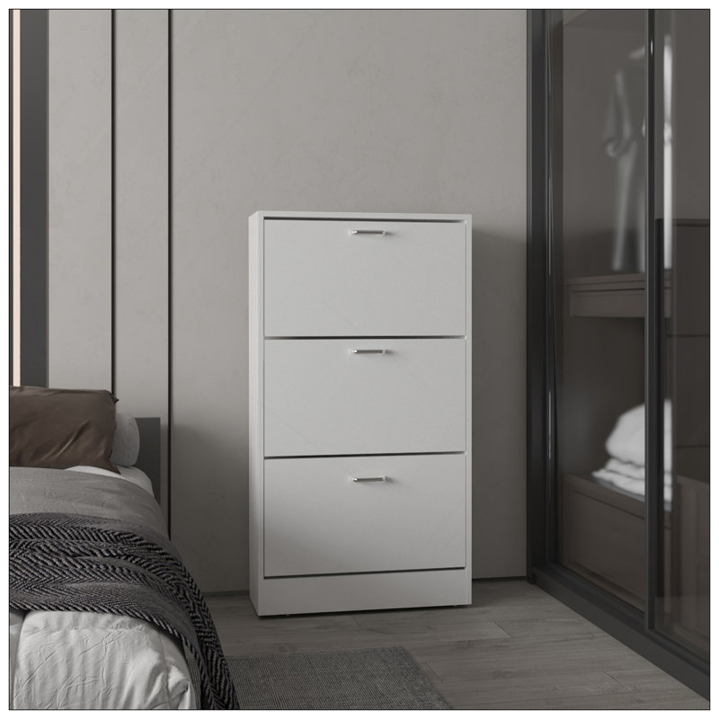 Range-chaussures, 3 portes, 3 tablettes, blanc, Blanc