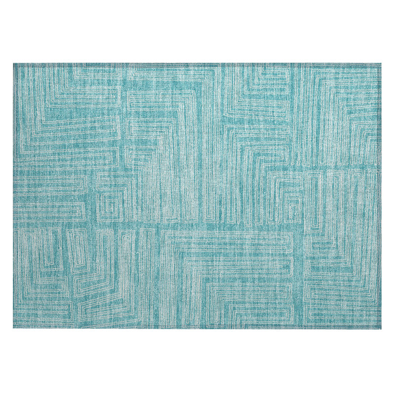 Turquoise Geometric Pattern Washable Synthetic Rug 30" x 20"