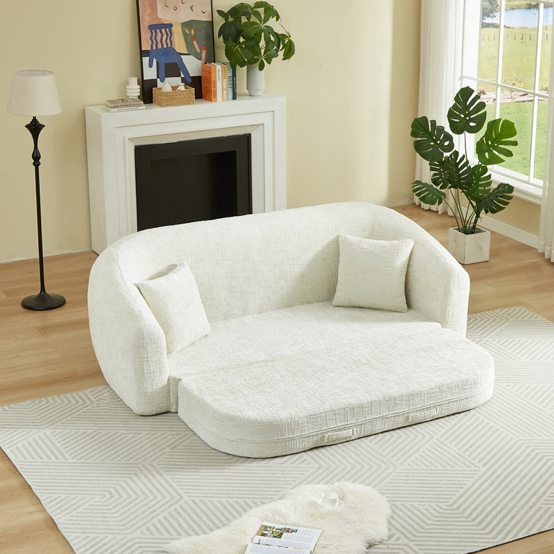 Fauteuil inclinable convertible incurvé de 87 po, Chenille beige