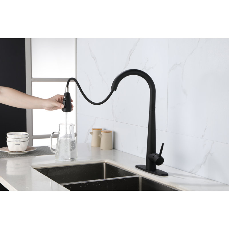 Pull Down Kitchen Faucet - Stainless Steel, High Arc, Single Handle, Cost-Effective, Matt Black Modern Handle Arc , 1.8 Gpm Flow Rate,