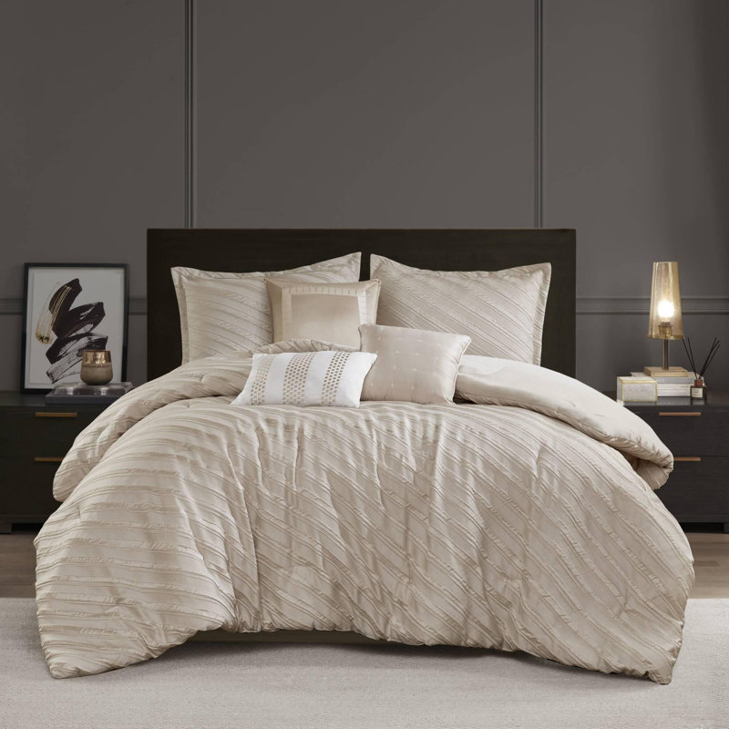 Ensemble d'édredon surdimensionné en polyester jacquard de 7, Beige, Grand édredon et 6 pièces supplémentaires