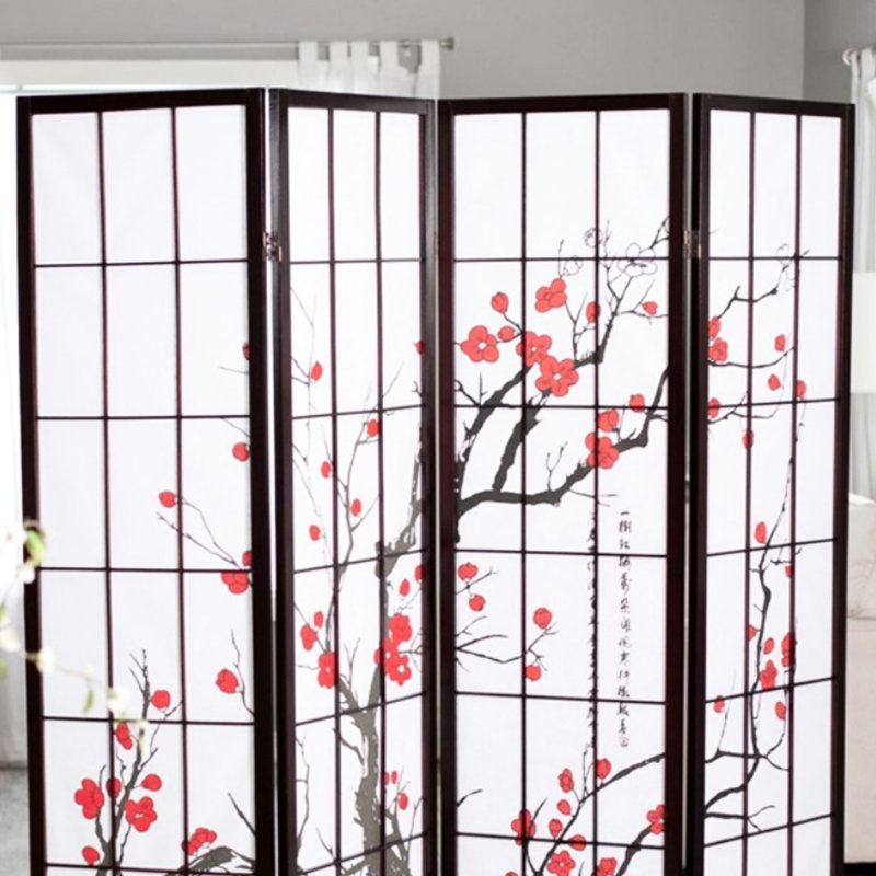 Paravent de 70 po de hauteur avec des silhouettes attrayantes de fleurs de prunier - ajout d'intimité et attrait à motif attrayant