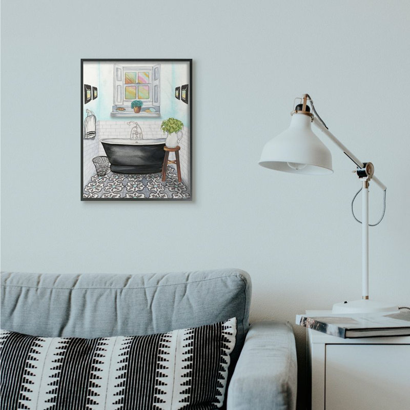 « jolie salle de bain », impression, H 20 po x l 16 po x P 1,5 po, Giclée encadrée noir minuit