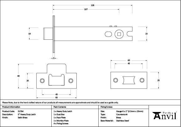 Aged Brass 5" Heavy Duty Latch, Satin Brass
