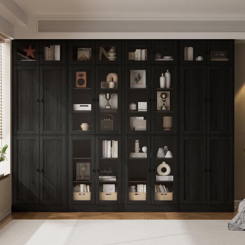 86.7'' H X 94.48'' W Book Cabinet Storage Bookcase Set, Black