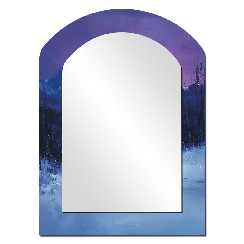 Alaska Snow Capped Summits At Twilight II - Large Arched Wall Mirror On Metal, 34" x 25"