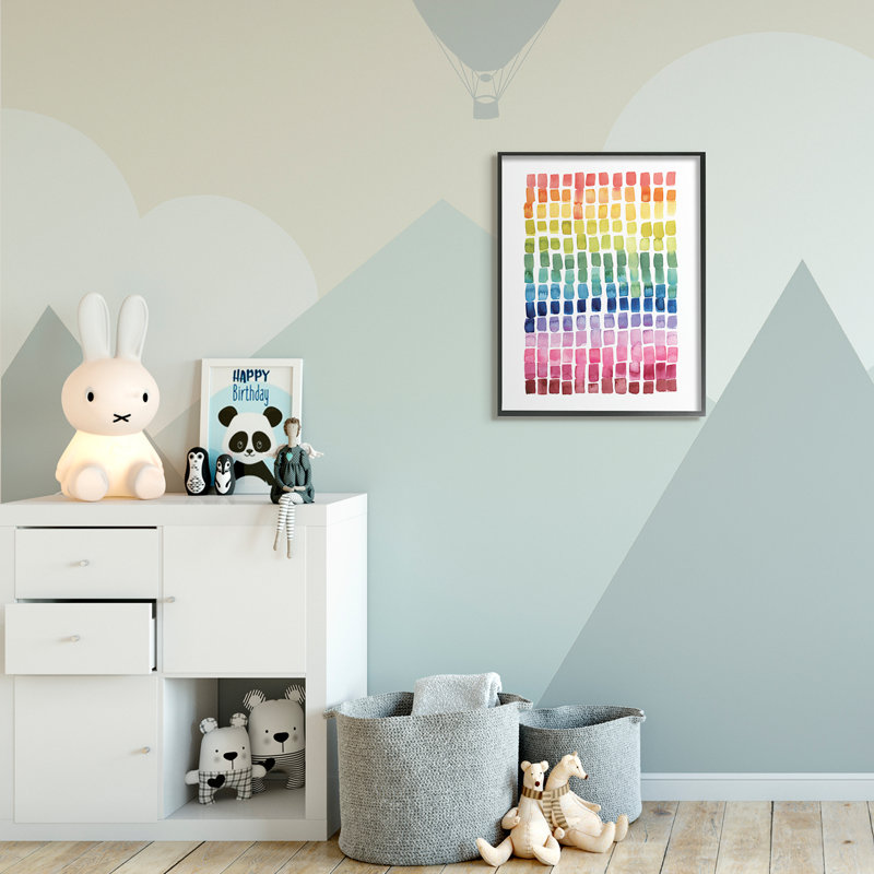 Carreaux de blocs géométriques Modern Rainbow Abstraction, H 30 po x l 24 po, Giclée encadrée noir minuit