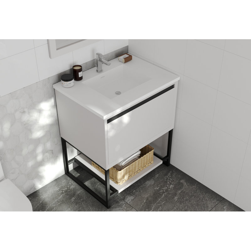 Riey 30'' Single Bathroom Vanity with Marble Top, California White Oak, Pure White Phoenix Stone