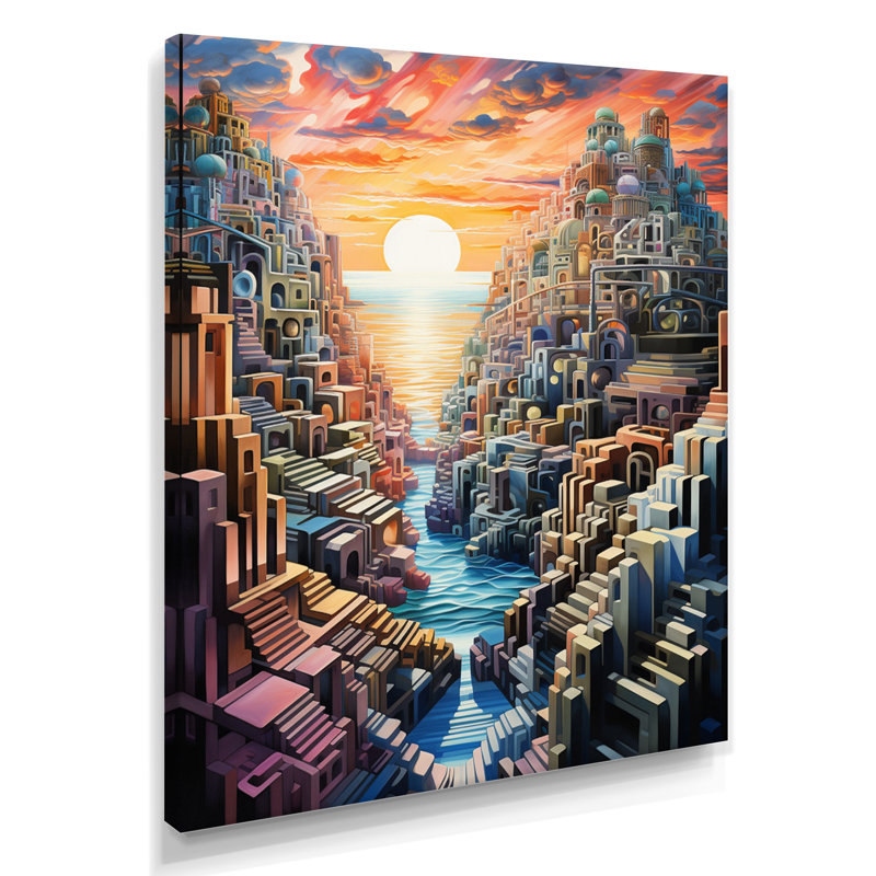 Décoration murale géométrique «River City» - Vagues, Toile tendue, H 32 po x l 16 po x P 1 po