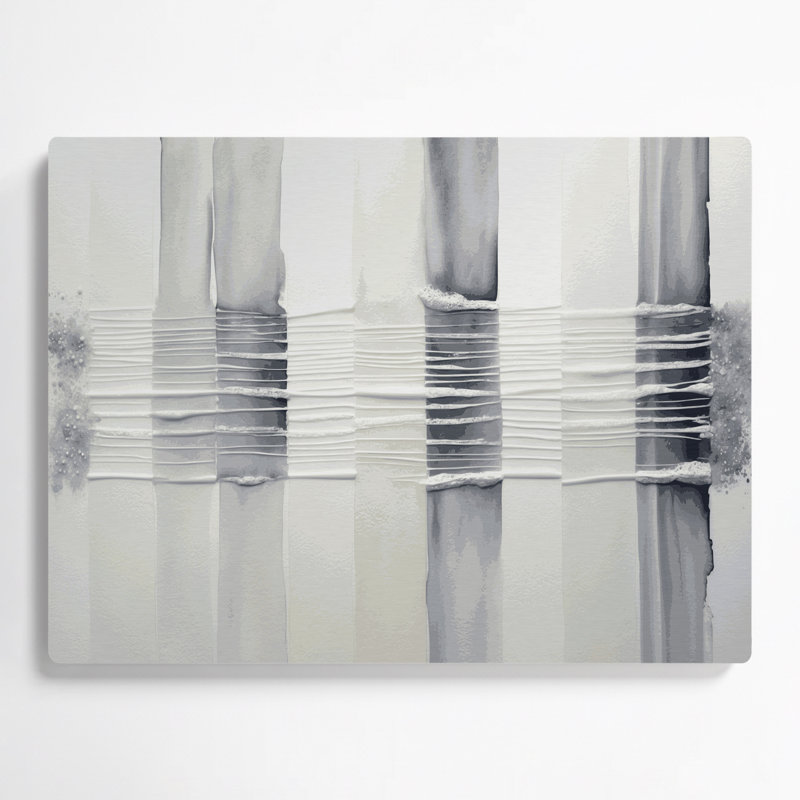 Art mural horizontal rayé gris clair, blanc, gris et métal, H 11 po x l 14 po